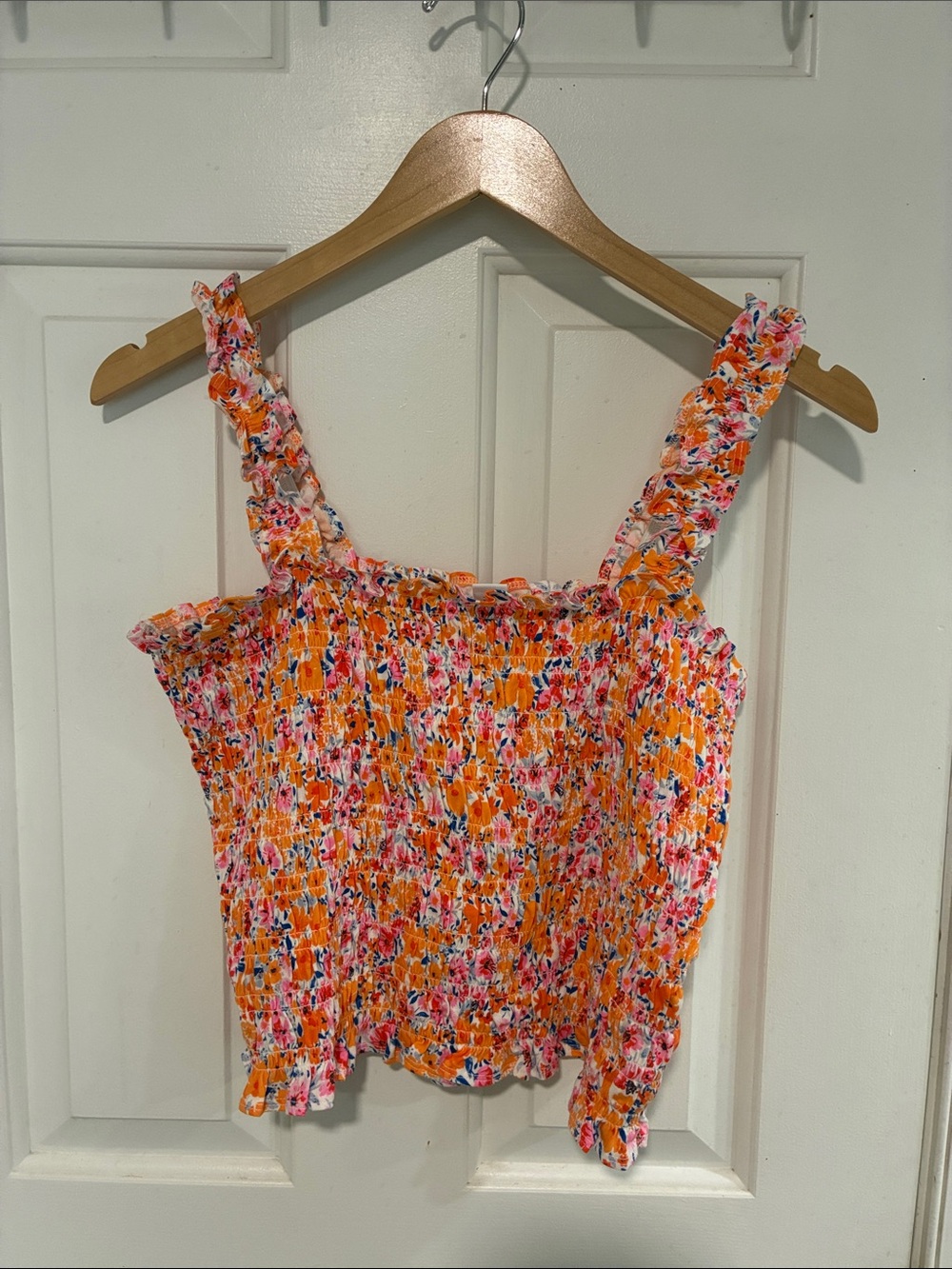 Old Navy Orange Multi Floral Smocked Camisole